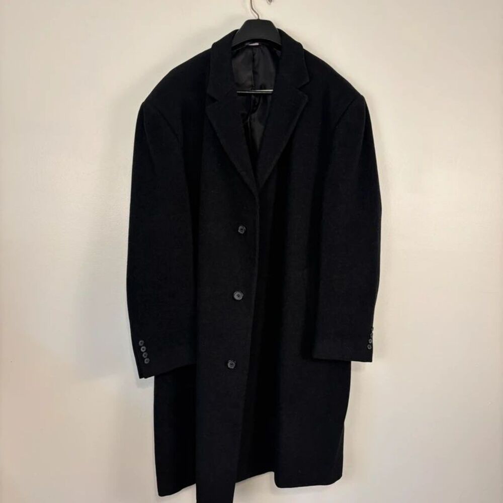 Geoffrey Beene Mens Overcoat 54R Black Cashmere Wool Blend Winter Dress Car Coat
